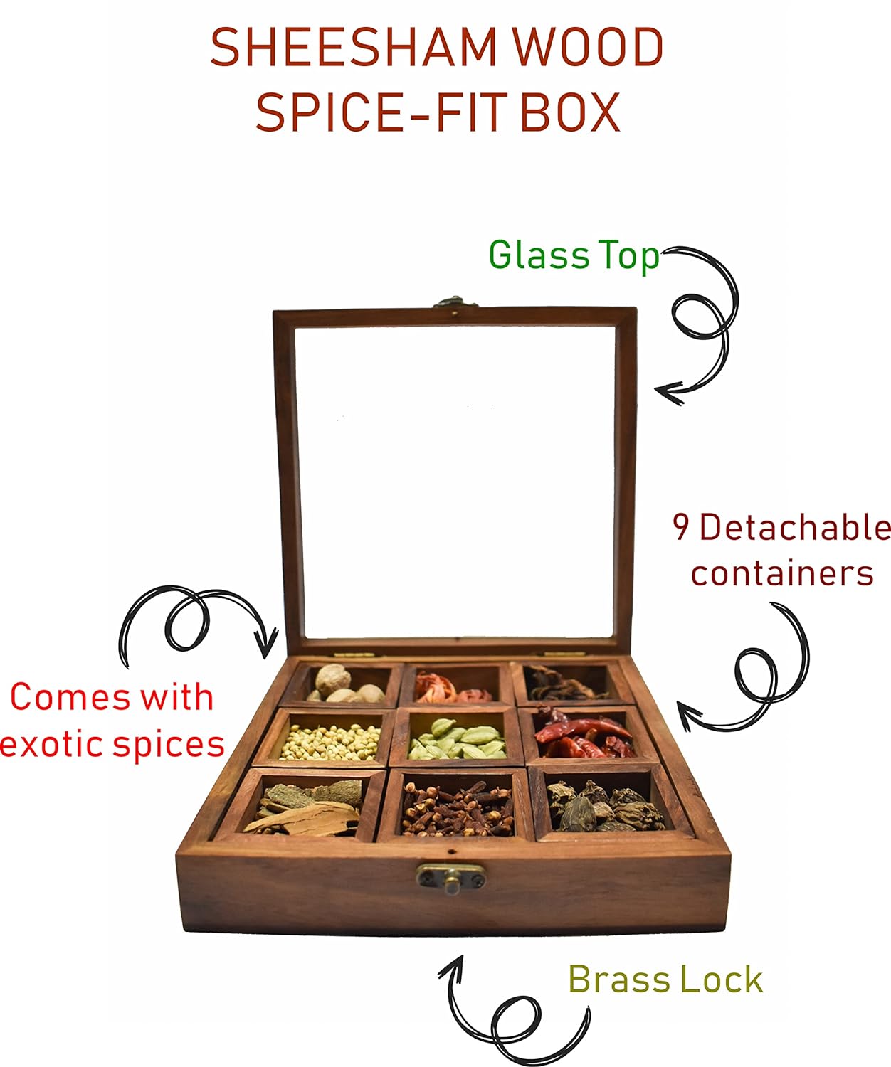Square Whole Spices Combo With Wood Box